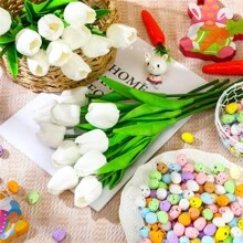 6 Pcs Artificial Tulips And 50 Fillable Foam Easter Egg Silk Faux Flowers Faux Tulips Floral Flowers Bouquet For Easter Spring Mother's Day Wedding Table Decoration