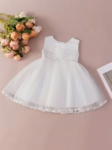 Vestido de bautizo blanco con bordados para niñas de 0 a 2 años, vestido de dama de honor para boda - Blanco - Ver 1