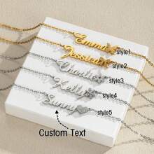 Collar de pareja personalizado de acero inoxidable con nombre, collar de letras en inglés DIY, múltiples elementos disponibles, collar de pareja con nombre en forma de corazón de acero inoxidable, regalo de San Valentín de moda, regalo ideal para parejas, amigos, familia, Día de la Madre y otras ocasiones, oro, plata de moda, moda de otoño, minimalista, simple, casual, personalizado, regalo único ideal para ella, novia - Plateado - Ver 14