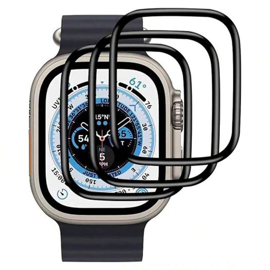 3 件/套，兼容 Apple Watch Ultra 2 49 毫米手表屏幕保护膜 [超清晰] Apple Watch Ultra / Apple Watch Ultra2 49 毫米 3D 曲面软智能手表保护膜（非玻璃）[超防碎] - 無色 - 查看 1