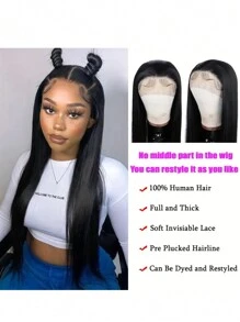 38 40 Inch 13x4 HD Transparent Bone Straight Lace Front Wigs 250 Density Brazilian Human Hair Wigs For Women