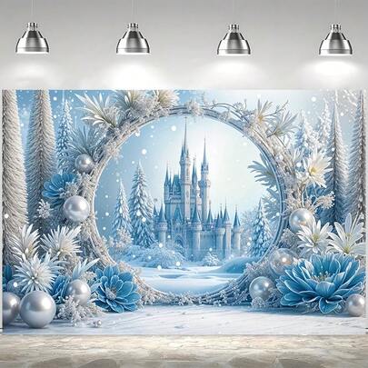 1 件冰雪奇缘主题聚酯纤维生日快乐背景，时尚方形墙饰，适合情人节和生日庆祝活动，电影主题挂饰，适用于家庭、宿舍、房间 - 无需电力