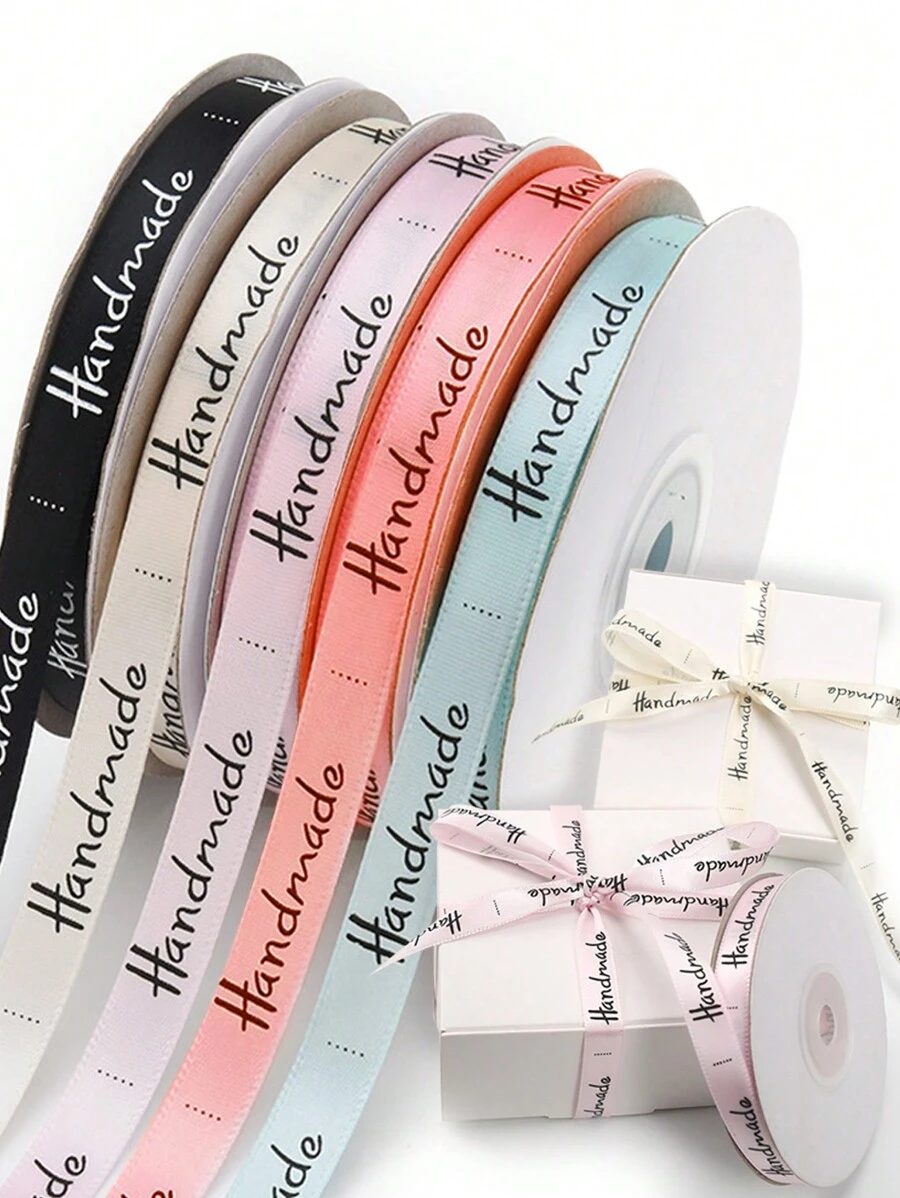 25 Yardas de cinta grosgrán impresa a mano con letras de 10 mm, perfecta para manualidades, costura, bouquets de regalo, envoltorios para bodas, Día de la Madre, Día de San Valentín, cumpleaños - Multicolor - Ver 1