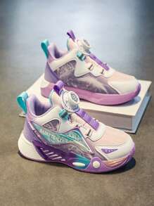 Zapatos de baloncesto giratorios para niños - Zapatos deportivos casuales de PU morado, con amortiguación y antideslizantes, apropiados para correr y caminar tanto en interiores como en exteriores