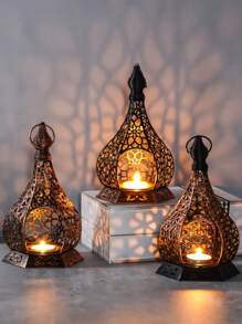 1pc Moroccan Style Metal Candle Holder, Vintage-Inspired Gilded Openwork Carved Wind Lamp, Romantic European Wedding Decor, Aromatherapy Candle Holder, Seascape Theme Decorative Hanging Light For Home, Courtyard, Garden, Villa, Distressed Lantern Design For Home Ambiance - Shipped Without Candles