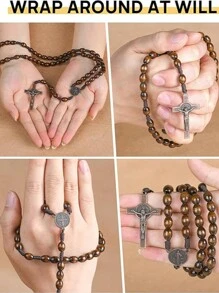 Handmade Wooden Catholic Rosaries, Beads Necklace From Bethlehem Wood Christian Prayer Holy Soil Medal & Metal Cross For Catholic Or Christian Gift - Star - View 5
