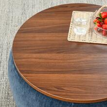 Round Storage Ottoman, 2 In 1 Function, Work As End Table And Ottoman,With Small Seat,Dark Blue(25"X25"X14.7") - Dark Blue + Foam - View 7