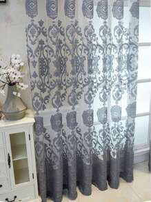 Scroll Embroidered Single Panel Sheer Curtain, European Style Polyester Light Filtering Privacy Sheer Curtain For Living Room And Bedroom - Grey - View 9