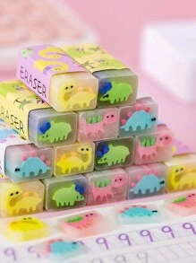 3 件随机恐龙和水果设计软橡胶橡皮擦，适用于学生、学习用品、礼物，可爱又干净 - 彩色 - 查看 13