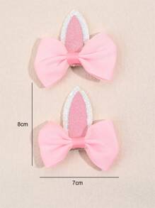 2个复活节派对女孩兔子蝴蝶结发夹，罗纹丝带蝴蝶结兔耳朵可爱儿童发饰，适合派对佩戴 - 彩色 - 查看 3