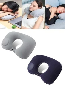 Super Lightweight And Portable U-Shape Inflatable Travel Pillow For Cervical Neck - Azul claro - Ver 2