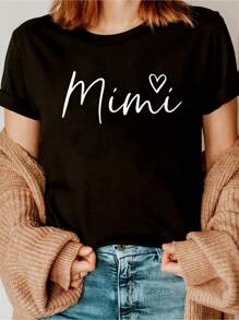 Mimi Gifts For Women Grandma Heart Mother's Day Mimi T-Shirt  Women Graphic Print T Shirt, Casual Crew Neck Short Sleeve Top, Cotton Knit Fabric, Regular Fit, All-Season Wear - màu đen - Xem 1