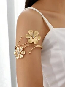 1pc Punk Feather Silver Metal Coiled Arm Bracelet, Adjustable, Gift For Women - Gold - View 2