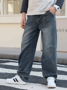 Jeans en denim lavé pour adolescents, nouveau pantalon casual à jambe droite pour garçons adolescents au printemps