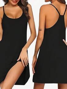 1 pieza Vestido negro elegante, sencillo y de moda para uso casual y diario para mujeres