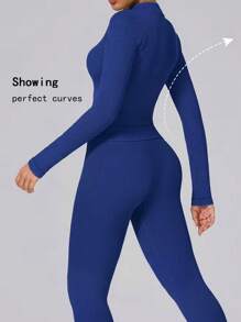 EVERVOLVE Women's Solid Color Slim Fit Zipper Long Sleeve Sports Top Suitable For Yoga Running Exercise