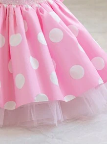 Vestido elegante de fiesta de Navidad con lunares, manga de tul y lazo con lentejuelas para niña, vestido de princesa, adecuado como regalo de cumpleaños, para fiesta, niña de las flores en boda, vestido formal - Rosa - Ver 10