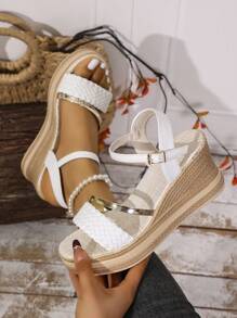 Women's Platform Wedge Sandals, Strap Braided Straps With Gold Accent, Waterproof High Heel Summer Sandals