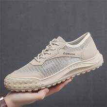 男士新款镂空透气轻便网眼休闲运动鞋，适合春夏季 - 卡其色 - 查看 5