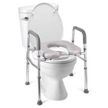 Raised Toilet Seat, 350LB Stand Alone Homecare Commode Bathroom Assist Frame For Elderly, Handicapped, Disabled, Adjustable Height, Padded Seat Bathroom Decor Summer Back To School - Silver - View 1