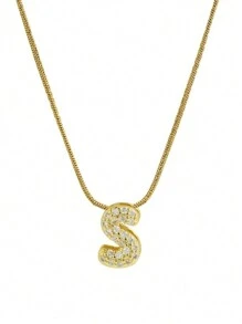 26 件英文字母吊坠项链，不锈钢链条，时尚配饰 - 金色 - 查看 7