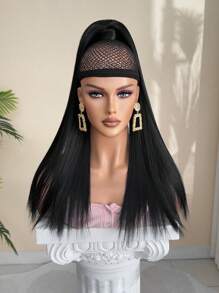 Extensiones de cabello de cola de caballo sintéticas rectas y largas de 26 pulgadas, estilo clip-in, resistentes al calor, para mujeres - Negro - Ver 5