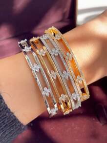1 pezzo Braccialetto elegante con fiore cubico traforato, accessorio di gioielleria alla moda per donne e ragazze, adatto per uso quotidiano e per feste, un regalo perfetto