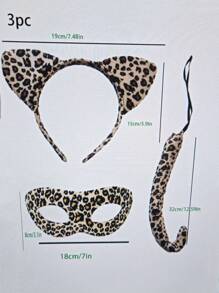 3pcsHoliday Party Rave Dance Leopard Print Hair Band Eye Patch Tail Suit Dress Up Performance Props - Leopard - View 2