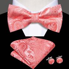 Męska muszka Precyzyjna muszka i poszetkowe spinki do mankietów Złote żółte brązowe geometryczne krawaty Paisley