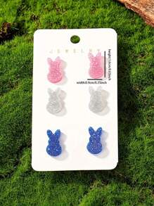 3对亚克力可爱兔子复活节快乐耳环套装（女士款） - 彩色 - 查看 4