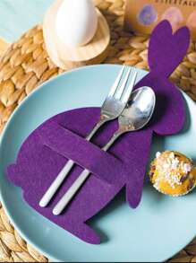 12-Piece Bunny Shape Multicolor Felt Tableware Set, Easter Bunny Tableware Holder Bag Placemat, Tableware Holder, Egg Table Decoration Supplies, Table Decoration Supplies Cutlery Bag Tableware Bag Holiday Decoration - Multicolor - View 6