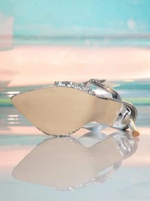 女士闪亮银色动物印花凉鞋，时尚性感尖头细高跟鞋，带扣带，优雅派对正装鞋，适合晚会、约会、春季休闲装 - 銀色 - 查看 6