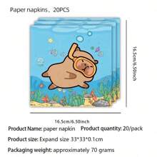 طقم أدوات المائدة لحفلة عيد ميلاد الكابيبارا، طقم إمدادات الحفلة من الورق، الأطباق، المناديل، الأكواب، وبياضات المائدة يكفي ل- 10 ضيوف، ديكورات حفلة عيد الميلاد بموضوع الرسوم المتحركة الكابيبارا