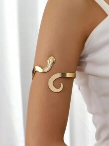 1pc Punk Feather Silver Metal Coiled Arm Bracelet, Adjustable, Gift For Women - Gold - View 8