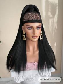 Extensiones de cabello de cola de caballo sintéticas rectas y largas de 26 pulgadas, estilo clip-in, resistentes al calor, para mujeres - Negro - Ver 3