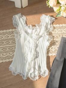 性感简约蕾丝边吊带背心，叠穿针织短款上衣，时尚韩版春夏返校休闲白色 - 白色 - 查看 9