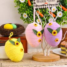 1pc Easter Egg Decorative Ornament, Size 10*13/10*14cm, Creative DIY Woven Faux Egg Decor, Suitable For Indoor, Garden Tree, Party Easter Prop