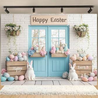 1pc Classic Polyester Easter Background Cloth, 100% Polyester Photography Backdrop With Cute Rabbit Design, No Power Needed, Lightweight No Feathers, Suitable For Home Celebrations, Cake Tables And Photography Props