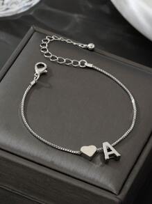 1 buah Kalung Liontin Huruf A-Z Berbentuk Hati Minimalis & Modis, Desain Vintage (Tanpa Kotak Hadiah) - Perak - View 3