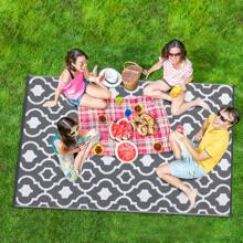 RV Outdoor Rug Waterproof Mat For Patios Geometric Camping Rugs Large Plastic Straw Rug Reversible Rugs For Balcony Yard Beach - Gray - View 1