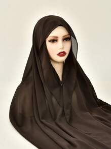 1 件女式头纱磁扣纯色雪纺围巾连帽帽头巾头巾，透气舒适，适合日常佩戴