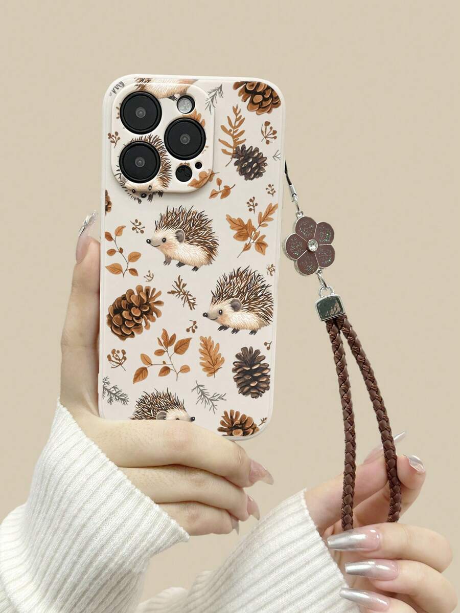 刺猬与松果图形抽绳米色支架技术先进穿孔简约防震加厚手机保护壳，适用于 16/16 Pro Max、 15 XR/7/8、 15 Pro Max、13 Pro Max、14 Pro Max、13、14、11、12P、14P、11P、12P、XS、XR、7、8、P、7、8GES2、A13、4G、A22、A21S、A51、4G、A52、S22 Ultra、A33、5G、Redmi 10、Redmi Note 11、4G、Redmi 11 Lite、A53、TPU A14、A23、S23 Ultra、S24、A14、A15、S23 A73、A15、A34、Redmi 手机壳防水防摔防刮 - 彩色 - 查看 1