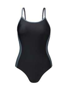 Maillot de bain une pièce pour femme sexy avec dos découpé, maillot de bain bicolore sportif pour l'été et la plage - Noir - Voir 8