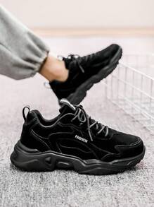 Men's Black & Grey Mesh Patchwork Design Comfortable Running Shoes, Fashion Black Outdoor Casual Sports Sneakers