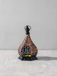 1pc Moroccan Style Metal Candle Holder, Vintage-Inspired Gilded Openwork Carved Wind Lamp, Romantic European Wedding Decor, Aromatherapy Candle Holder, Seascape Theme Decorative Hanging Light For Home, Courtyard, Garden, Villa, Distressed Lantern Design For Home Ambiance - Shipped Without Candles
