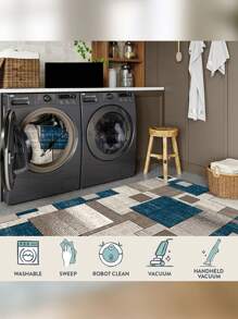 Machine Washable Runner Rugs Non Slip Non Shedding Carpet Area Rugs With TPR Rubber Backing, Low Pile Rugs For Indoor Bedroom Bathroom Living Room Aisle Hallway Balcony Entryway,Foldable Washable Non-Shedding Rug,Influencer Carpet - 藍色 - 查看 10