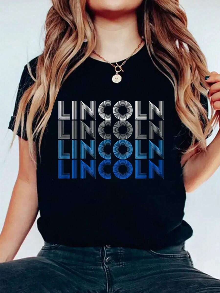Lincoln - Boys Name Birthday Gift T-Shirt  Cotton Graphic Tee For Women, Round Neck Short Sleeve Casual Tops - Black - View 1