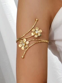 1pc Punk Feather Silver Metal Coiled Arm Bracelet, Adjustable, Gift For Women - Gold - View 16