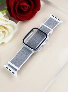 Compatible With Apple Watch Band Case Men'S And Women'S Fashion Sports Soft Breathable Magic Self-Adhesive Nylon Strap + Frosted Texture Anti-Drop And Scratch Pc And Tempered Glass Protective Film Integrated Watch Case Compatible With Apple Watch 40/41/42/44/45/46/49mm Replacement Band Case Compatible With Apple Watch Series Ultra/11/10/9/8/7/6/5/4/Se Band Case Washable Band Touch Sensitive Case - Slate Grey Strap + Silver Case - View 6