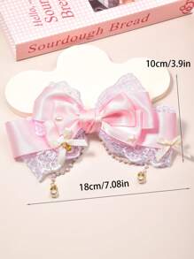 1pc Polyester Ribbon Lace Pearl Chain Decor Big Bow Hair Clip, Fashionable Sweet Cute Cheapest Items Available, Hair Accessory Suitable For Daily Dressing Up Elegant Halloween - Pink - View 6